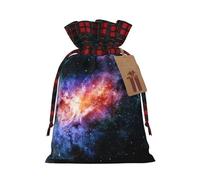 Galaxy In The Universe Printing Color Matching Plaid Christmas Bag With Drawstring,4.7x6.9 In For Christmas Halloween