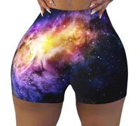 Galaxy in The Universe Printing Womens Workout Gym Shorts Casual Set,Ladies Active Athletic Apparel with Elastic Waist Short Black