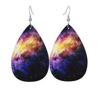 Galaxy In The Universe Teardrop Leather Earrings Ladies Print Pendant With Hook Fashion Vintage Party Daily Wear
