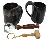 Galaxy Indiacraft Viking Drinking OX Horn | Tankard | Mug | Cup for Ale, Beer, Mead, Wine, Shot Glass, Bottle Opener |100% Leak Free | Natural and Handmade | Combo Offers