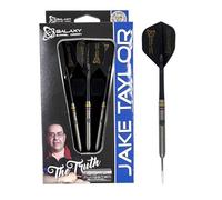 Galaxy Jake Taylor V2 Steel Tip Darts, 95% Tungsten Barrel, 22g/24g Weight, 57mm Length, Black Flights with Gold Logo, Professional Dart Set with L-Style Shafts