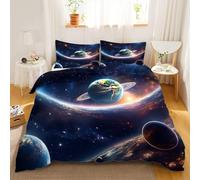 galaxy King Size Duvet Cover Sets, Earth duvet cover, Cosmic theme Soft Printed Microfiber Bedding Set, Planetary Solar System 220 x 230cm Duvet Covers with Pillowcases