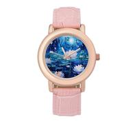 Galaxy Lotus Flower Womens Elegant Watch Analogue Quartz Watch Leather Band Wristwatch