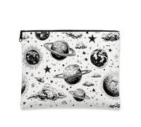 Galaxy Makeup Bag, Celestial Planets Vintage Space Cosmetic Travel Pouch for Women, Small Canvas Zipper Organizer, Perfect for Travel Gift Skincare Toiletry, Year-Round Use, White, 7x9 Inch, Planets