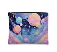Galaxy Makeup Bag, Cosmic Planets Artistic Cosmetic Travel Pouch for Women, Portable Small Canvas Zipper Organizer, Perfect Choice for Festivals and Everyday Use, Peach, 7x9 Inch, Planets