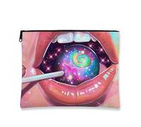Galaxy Makeup Bag, Fanciful Cosmic Cosmetic Travel Pouch for Women, Portable Small Zipper Organizer, Festival Gift Toiletry Bag, Peach, 7x9 Inch, Galaxy
