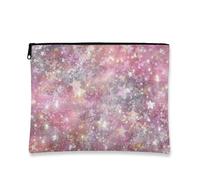 Galaxy Makeup Bag, Peach Stars Glitter Cosmetic Travel Pouch for Women, Portable Small Canvas Zipper Organizer, Festival Toiletry Bag, Peach, 7x9 Inch, Stars