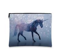 Galaxy Makeup Bag with Magic Horse Travel Organizer for Women Small Portable Canvas Zipper Pouch Winter Gift Toiletry Storage, Galaxy, 7x9 Inch, Magic Horse