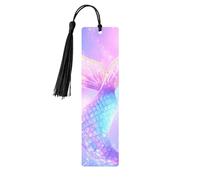 Galaxy Mermaid Bookmark Cartoon Fish Scale Wooden Bookmark with Tassel Book Mark for Women Men Reading Page Markers Gifts for Book Lovers