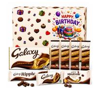 Galaxy Milk Chocolate Gift Set - include Smooth Milk Chocolate 42g & 100g, Galaxy Minstrels, Ripple 33g & 4 Hot Chocolate Sachets, Kids Sweet Gift Hamper (Happy Birthday)