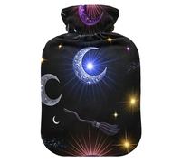 Galaxy Moon Black Hot Water Bottles with Velvet Cover Hot Water Bag for Pain Relief Medium
