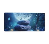 Galaxy Moon Mouse Mat Rock Stacked Gaming Mouse Pad with Stitched Edges Non-Slip Large Desk Mat for PC Laptop Office Home Gamer 900x400x3mm Keyboard Mousepad