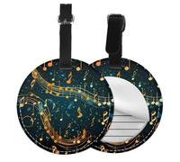 Galaxy Music Note Round Luggage Tag 2PCS Colorful PU Leather Travel Bag Tag ID Labels Name Card Holder wtih Buckle for Luggage Suitcase Backpacks