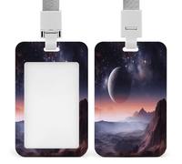 Galaxy Nature Planet ID Badge Holder Waterproof Card Protector Push-Pull Slot Work ID Card Holder with Lanyard Personalized Detachable Card Holders for Office Corporate Use