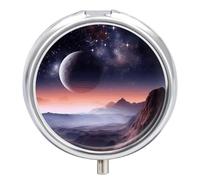 Galaxy Nature Planet Pill Box Small Round Pill Case Portable Travel Pill Container Multi-Functional Moisture Proof Metal Medicine Pill Organizer Box for Vitamins Fish Oil