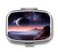 Galaxy Nature Planet Pill Organizer with 2 Compartments Metal Square Pill Case Small Pill Box Portable Medicine Box Slim Travel Pill Container Medicine Organizer for Daily Use