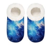 Galaxy Nebula House Slippers for Women Men, Galaxy Space Star Memory Foam House Shoes Comfy Anti-Slip Slipper Socks for Indoor Bedroom, Sizes 9-10.5