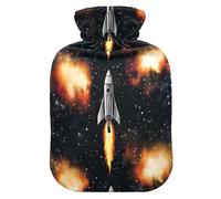 Galaxy Nebula Rocket Hot Cold Water Bottle with Fleece Cover PVC Hot Water Bag 2 Liter
