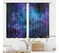 Galaxy Out Space Wall Art Blue Nebula Universe Kitchen Curtains over Sink