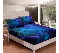 Galaxy Outer Space Bed Sheets Starry Nebula Bed Sheet Set Universe Galaxy Bedding Set Astronomy Astrology Fitted Sheet for Kids Boys Girls Adults Bedroom Collection 3Pcs King Size