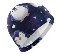 Galaxy Penguin Swim Cap for Men Lightweight Cloth Cap for Pool Bathing Swimming Hat One SizeBlue