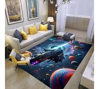 Galaxy Planet Black Hole 3D Game Rug for Boys Teenager Room, Space Battleship Gray Blue Purple Soft Non-slip Carpet for Living Room Bedroom, Game Room Decorative Floor Mat, 50x80 cm, Color 5