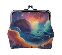 Galaxy Planet Print Stylish Unique Coin Purse Cute Mini Wallet with Kiss Lock Waterproof for Coins