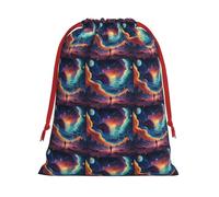 Galaxy Planet Printing Drawstring Gift Bag With Red Ribbon Soft Stylish For Christmas Halloween Fits Card Candies