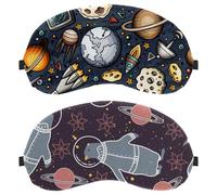 Galaxy Planet Spaceship Polar Bear Astronaur 2 Packs Eye Mask, Sleeping Eye Mask for Side Sleeper, Zero Eye Pressure Night Blindfold, Adjustable Sleep Cover, Completely Block Out Light Eye Shade