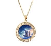 Galaxy Polar Bear Necklace for Women Adjustable Jewelry Pendant for Mom Wife Girlfriend Gifts Golden-style