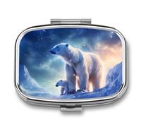 Galaxy Polar Bear Travel Pill Organizer 2 Compartments Pill Case Pill Box Containers for Purse Pocket