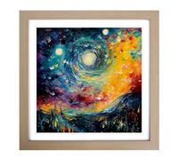 Galaxy Post-Impressionism Framed Print | 18x18 Inch Oak Framed Wall Art | Ready to Hang | Impressionist Space Picture | Living Room Bedroom Lounge Office