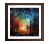 Galaxy Post-Impressionism No.2 Framed Print | 18x18 Inch Walnut Framed Wall Art | Ready to Hang | Impressionist Space Picture | Living Room Bedroom Lounge Office
