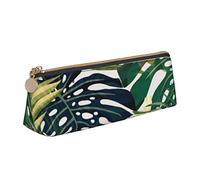 Galaxy Print Leather Pencil Pen Case With Zipper College School Office Organizer Pen Bag Pouch Box For Teen Girl Boy Men Women, Tropical Summer Hawaiian Flower Palm Leaves, One Size, Triangular