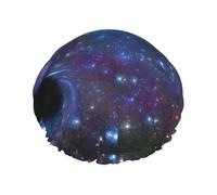 Galaxy Print Shower Cap - Reusable Bath Hair Cap, Double Layer, Adjustable Elastic Strap, Durable Travel Essential