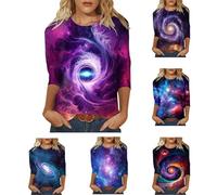 Galaxy Print T Shirts Women Round Neck Short Sleeve Blouse Glitter Universe Star Space for Women Teen Tops Starry Sky Summer Clothing, 25B, XL
