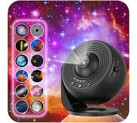 Galaxy Projector for Bedroom, HD Image Star Projector Galaxy Light Adjustable Knob, 13 Film Discs Planetarium Projector for Kids, 360° Rotating 1/2h Timer Simple 3-Button Control Deep Black