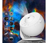 Galaxy Projector for Bedroom, HD Picture Star Projector, Adjustable Button, 13 Film Discs, Planet Projector for Children, 360° Rotating Timer 1/2 h, Easy Control