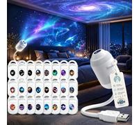 Galaxy Projector Night Light, 2-in-1 Galaxy Star Projector Light 360° Adjustable USB Sky Night Light Ceiling Projectors with Sliding Projection Films, Bedroom Decor Gifts for Adults Kids