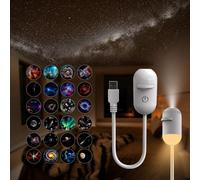 Galaxy Projector Night Light, 2-in-1 Galaxy Star Projector Light with 24 Sliding Projection Films, 360° Rotating Adjustable USB Starry Sky Night Lights, Mini LED Wall Lamp for Car Home