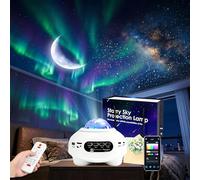 Galaxy Projector,Rechargeable Star Projector, 3-in-1 Crescent Moon Aurora Star Galaxy Night Light With Smart App Remote Control, 48 Colours Sound Activated Music Sync For Bedroom Party Gift Set(White)