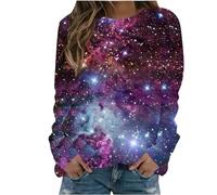 Galaxy Pullover Women's Sweatshirt Blouse Galaxy Print Shirt Long Sleeve Tunic Tops for Women Space Costume Round Neck Loose Fit Tops Starry Sky Streetwear Carnival Costume Jumper Blouse Tops, #14