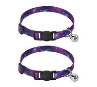 Galaxy Purples Blue Cat Bell Collar 2 Pack Dog Collar Adjustable Length 10.6" to 17.1"