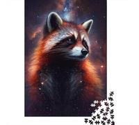 Galaxy Red Raccoon Puzzle Stress Reliever 100% Recycled Cardboard Jigsaw Puzzle for Adult Children Unique Gift 300pcs (40x28cm)