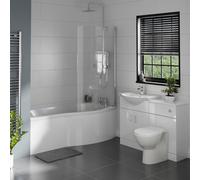 Galaxy Right Hand B Shaped Shower Bath Bathroom Suite | White | Plastic | 1700mm