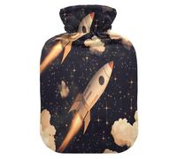 Galaxy Rocket Cloud Hot Cold Water Bottle with Fleece Cover PVC Hot Water Bag 2 Liter