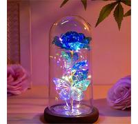 Galaxy Rose Birthday Gifts for Her Women Mother Girlfriend Wife, Forever Light Up Rose Flowers and 2 Butterflies in Glass Dome, Artificial Preserved Rose for Mother's Day, Anniversary, Wedding
