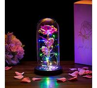 Galaxy Rose, Gifts for Mom LED Lights Everlasting Crystal, Beauty and Beast Rose, Rose in Glass Dome Galaxy Rose Flower Gift for Anniversary Valentines Girlfriend Wife Women, Birthday, Christmas