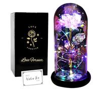 Galaxy Rose Gifts for Women, GIIFER Beauty and The Beast Rose, Rose in Glass Dome Butterfly Gifts for Mothers Day Light Up Eternal Rose for Birthday Christmas Wedding Valentine's Day (Gold)