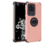 Galaxy S20 Ultra Case, [Anti-Scratch] [Shock Absorption] Slim 360 Degree Rotation Metal Ring Holder Kickstand with Magnetic Soft Case Cover for Samsung Galaxy S20 Ultra (ROSE GOLD)